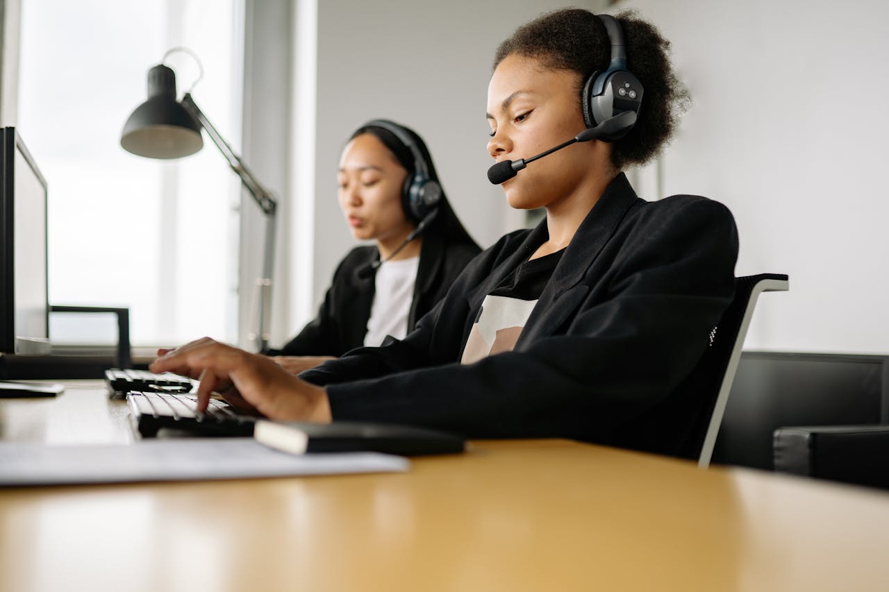 A Woman Working in a Call Center 